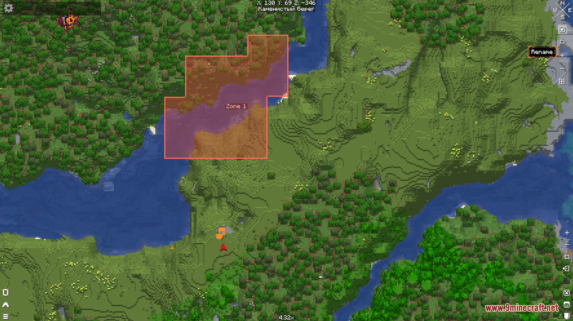 Cartographer Zone Painter mod marking a red territory labeled Zone 1