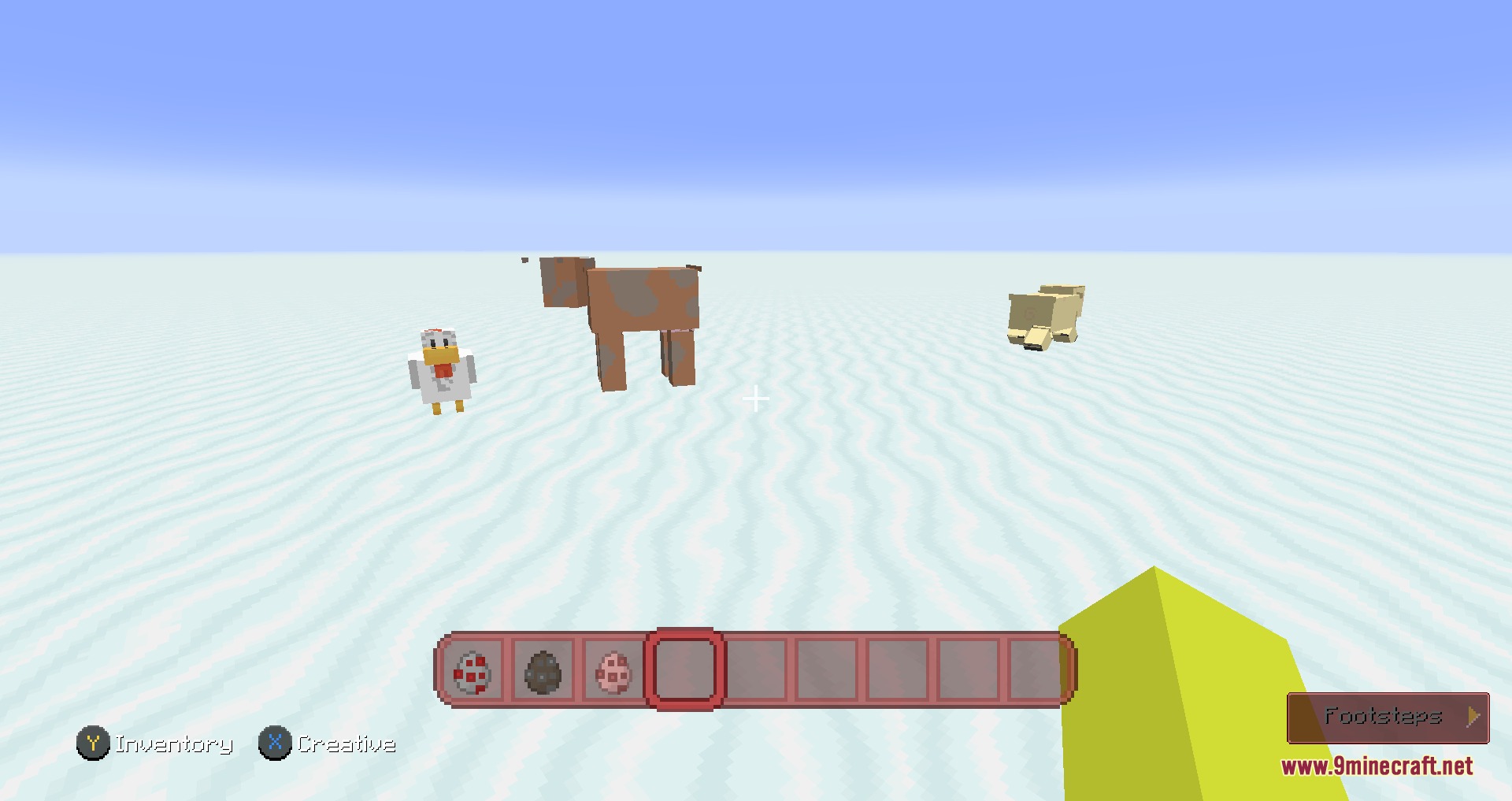 Cartoon Texture Concept Update 1.20 Resource Pack Screenshot 7 Cartoon style chicken cow and pig standing on a white flat world