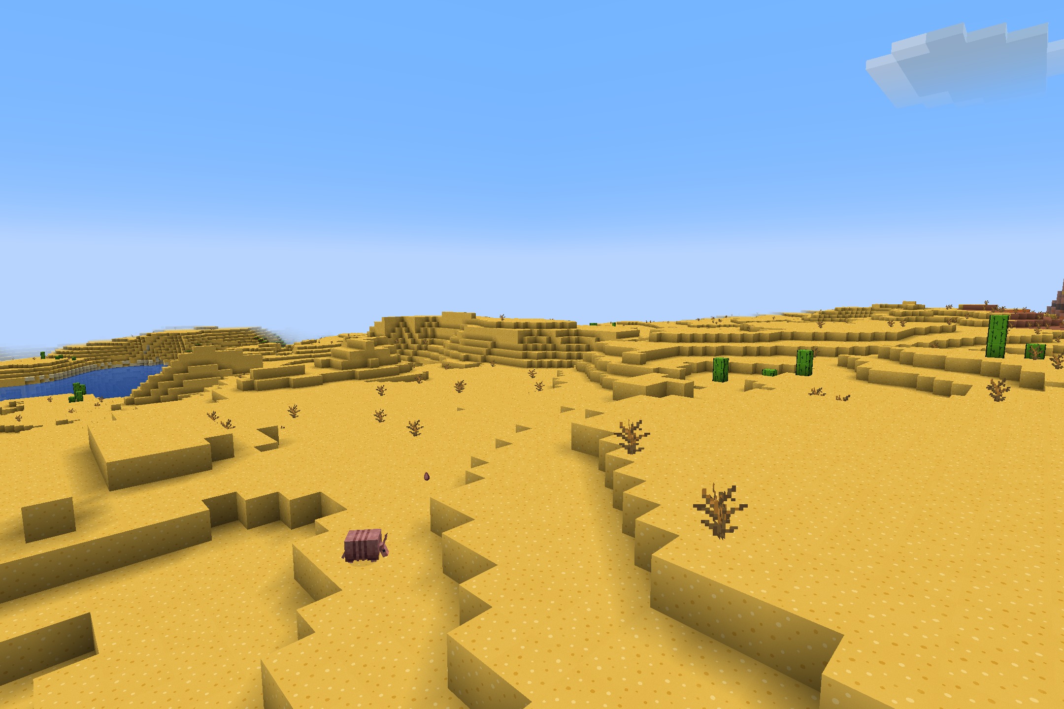 CartoonCraft Resource Pack Screenshot 9 A bright cartoon desert landscape with smooth yellow sand and green cacti