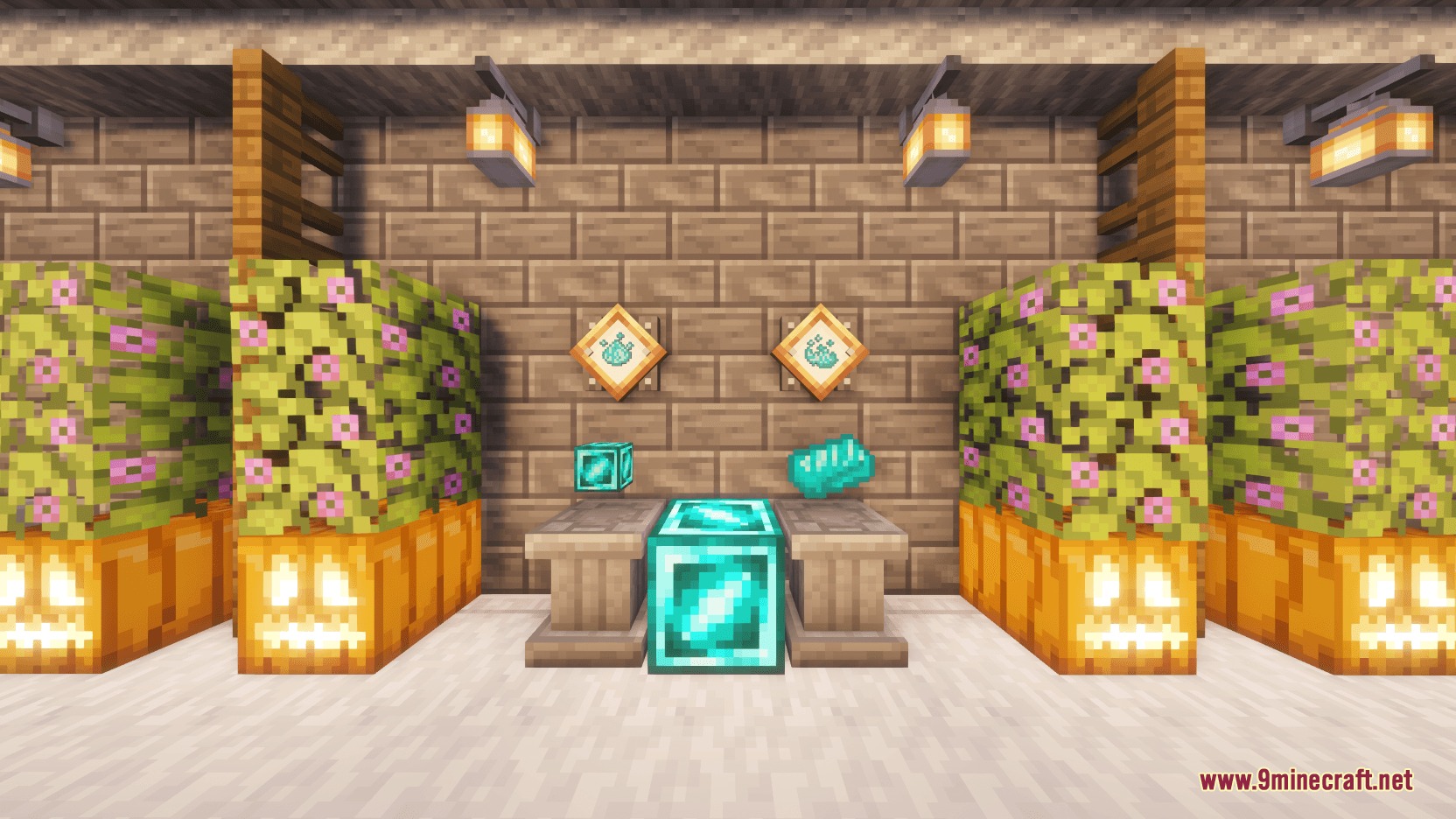 Cataclysm Ignis Soulfires Mod Screenshot 5 Souled Ignitium items and blocks displayed between flowering azalea bushes and pumpkins