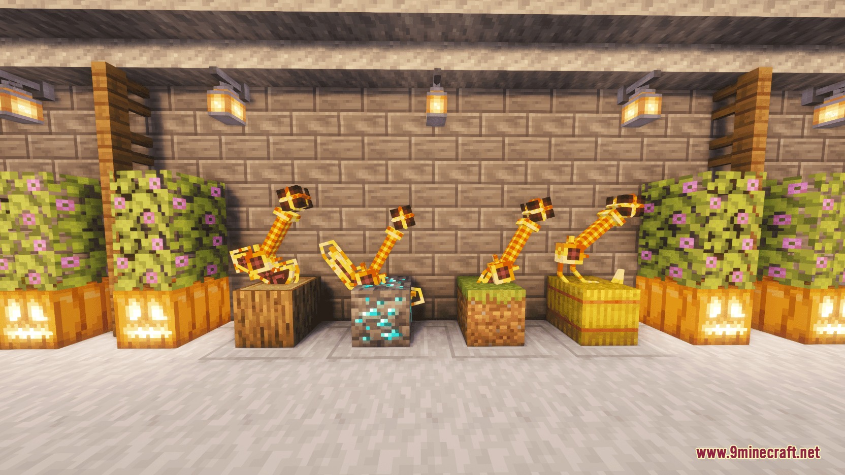 Cataclysm Ignis Soulfires Mod Screenshot 7 Four golden mechanical figures displayed on various resource blocks in a room