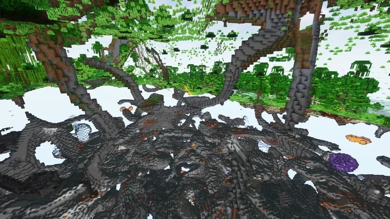 Massive underground cavern system with deepslate layers and wide open spaces
