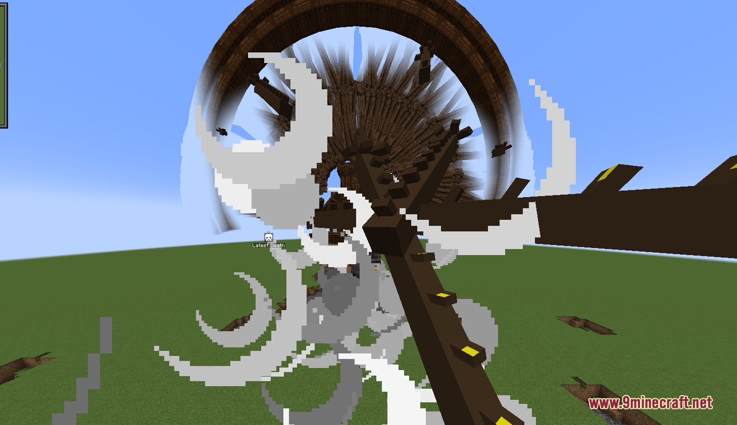 Chakra Bound Warfare Mod Screenshot 4 A massive wooden jutsu construct towers over the flat Minecraft landscape
