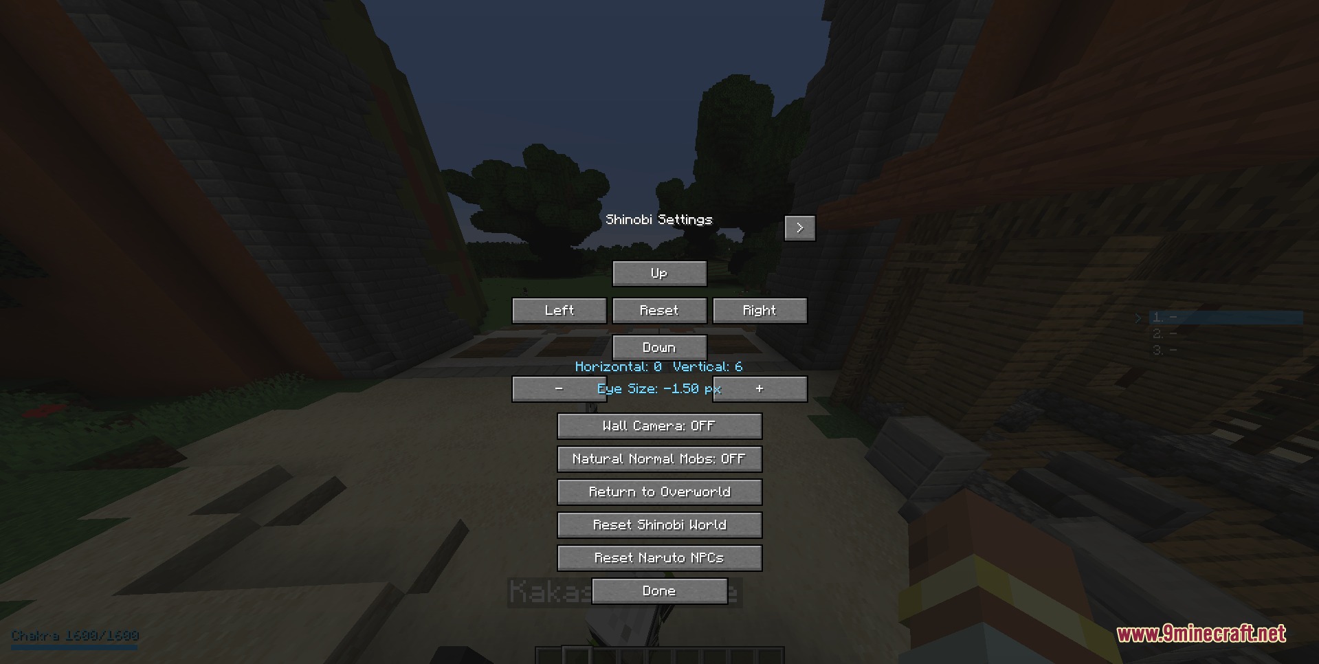 Chakra Bound Warfare Mod Screenshot 7 Player configuring character options in the Chakra Bound Warfare Mod Shinobi Settings menu