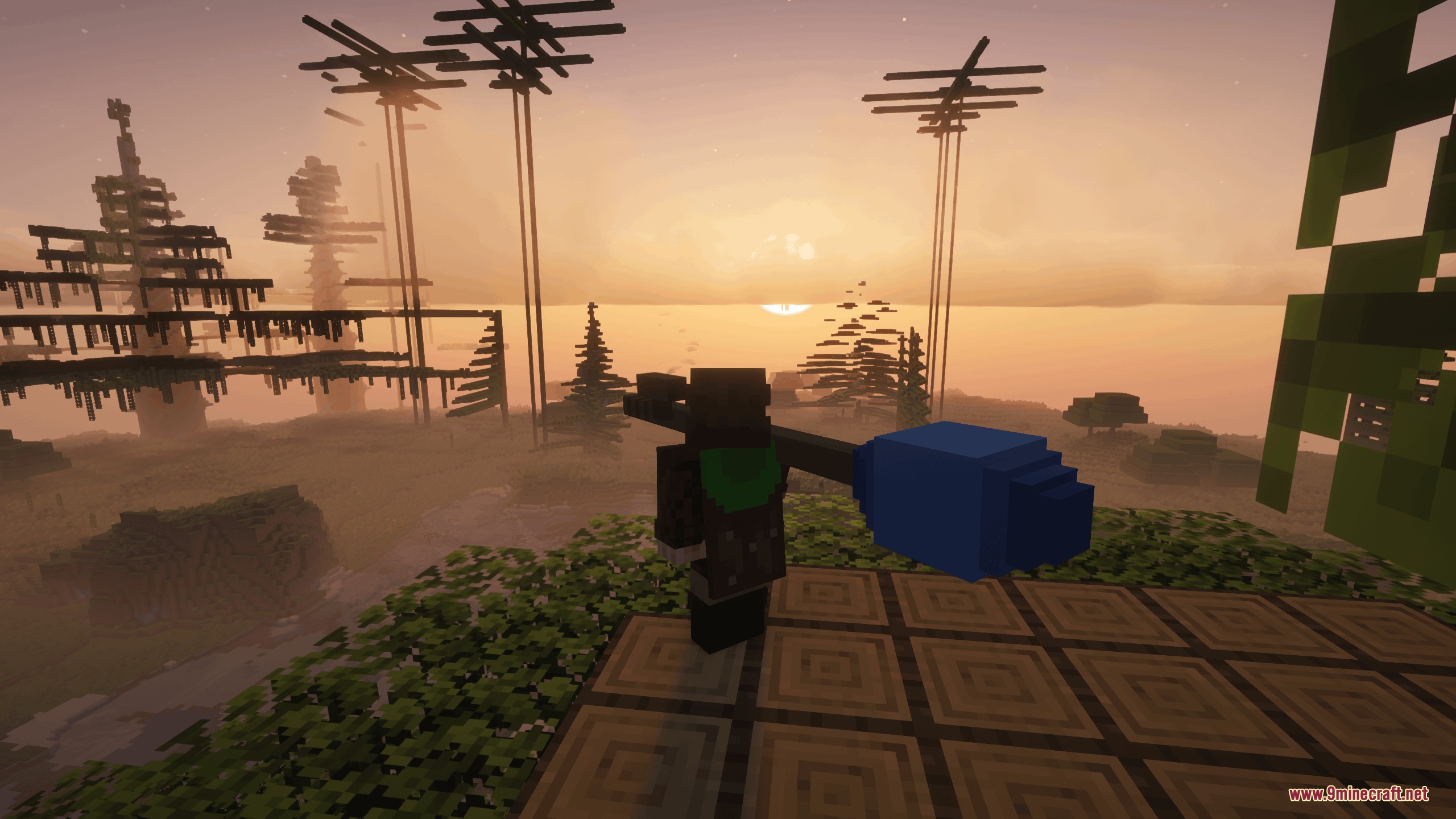 Chaos Persists Ore Spawn Remake Mod Screenshot 1 Player holding a blue Squidzooka in the Chaos Persists Ore Spawn Remake