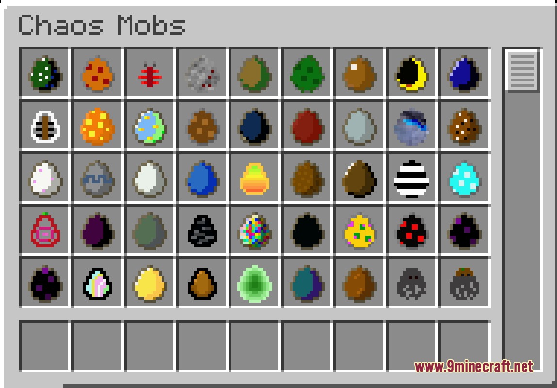 Chaos Persists Ore Spawn Remake Mod Screenshot 7 Creative inventory tab displaying custom mob spawn eggs from Chaos Persists mod