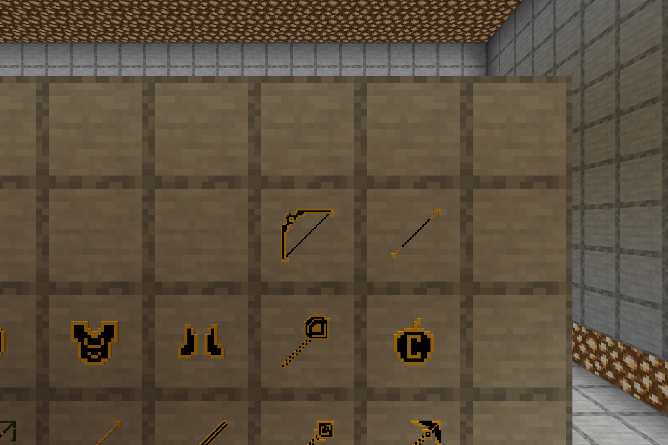 Chaos PvP Pack Resource Pack Screenshot 2 Close up view of glowing bow and armor pieces on item frames