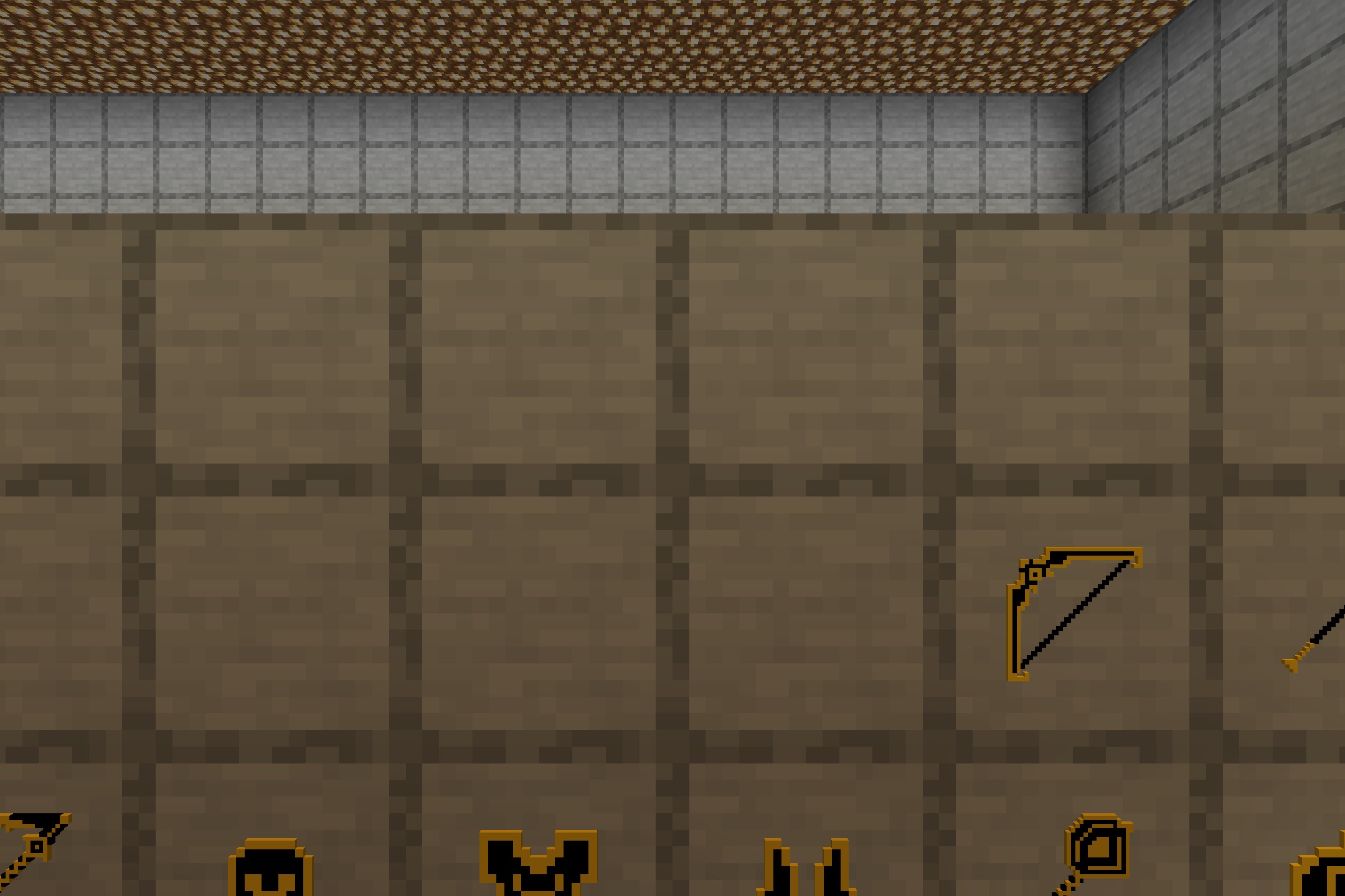 Chaos PvP Pack Resource Pack Screenshot 4 A bow and combat gear with glowing textures shown on a wooden wall