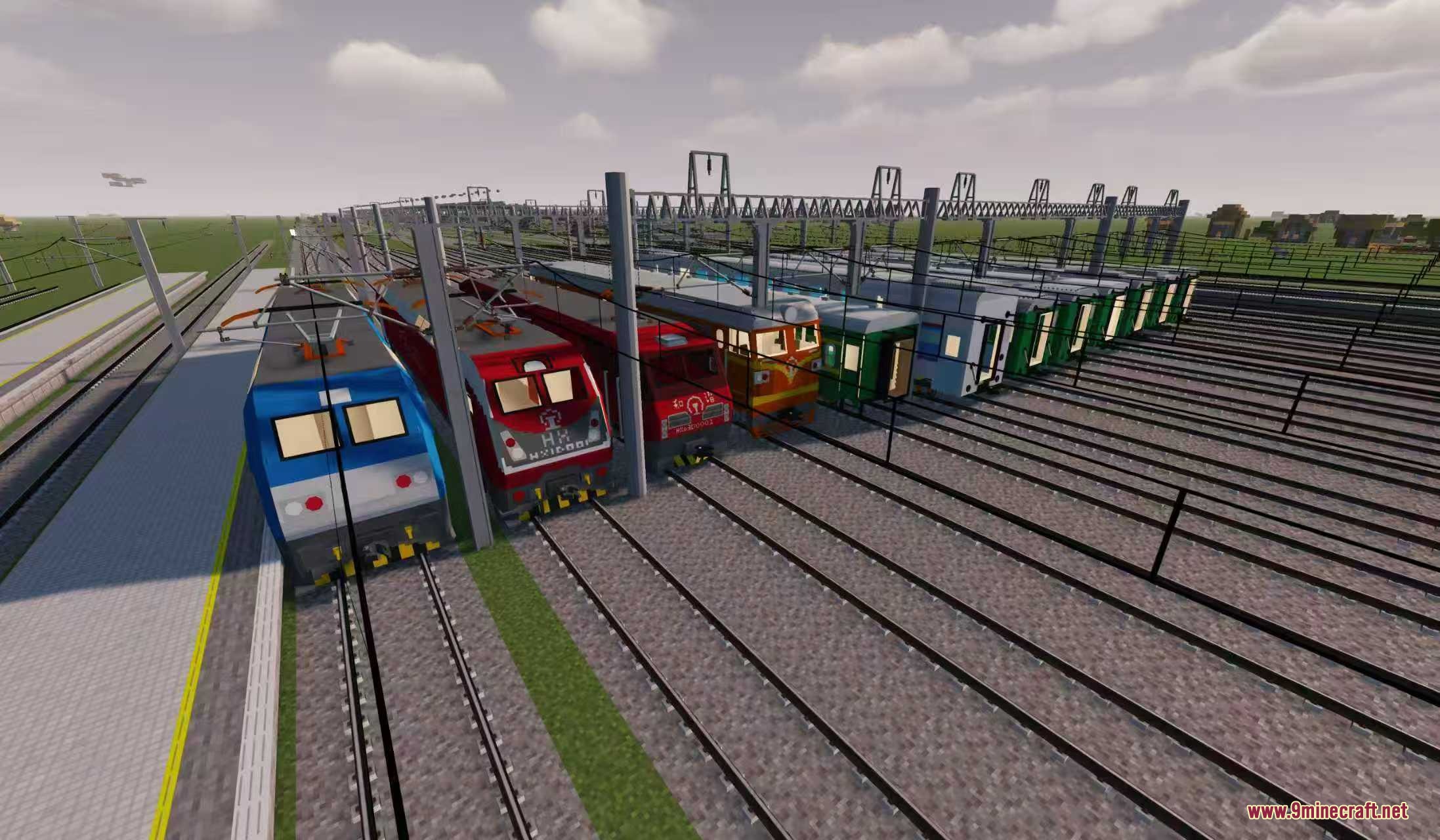 Chen Dian Metro Way Resource Pack Screenshot 1 A collection of various China Railway train models parked on multiple tracks