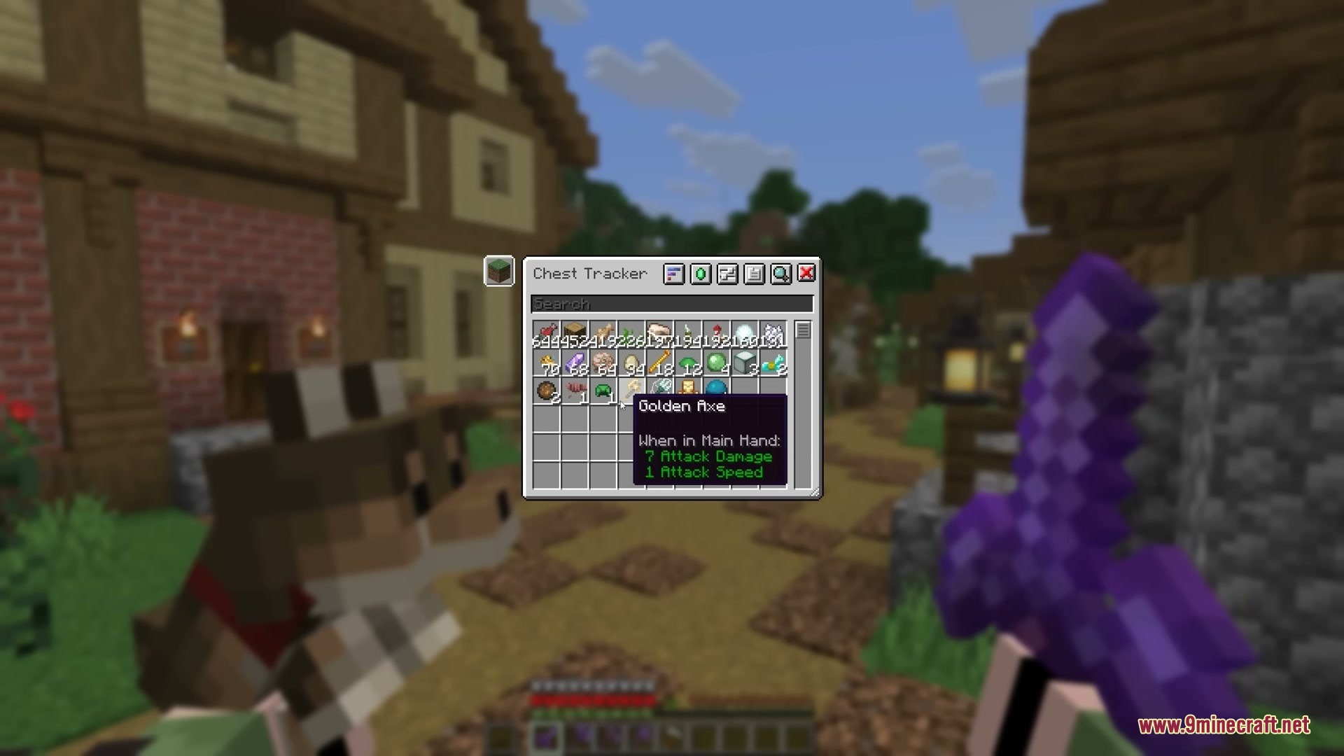 Chest Tracker Unofficial Port Mod Screenshot 1 Player views a golden axe tooltip within the Chest Tracker mod menu
