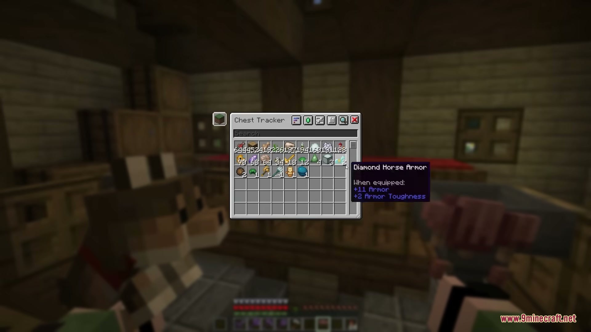 Chest Tracker Unofficial Port Mod Screenshot 2 The Chest Tracker interface displays diamond horse armor stats inside a room