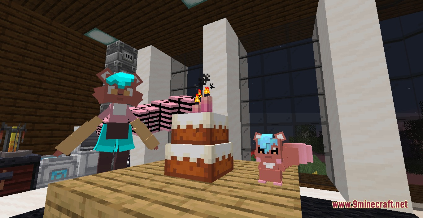 Chibi South Critters Mod Screenshot 1 A humanoid creature and its small companion stand by a large cake