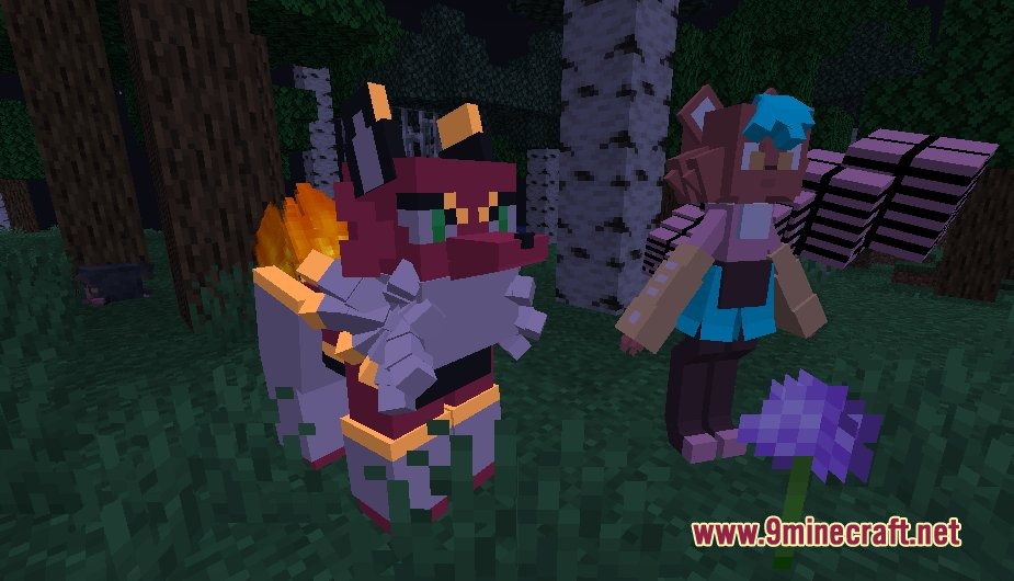 Chibi South Critters Mod Screenshot 2 A red fox creature and humanoid monster stand together in a dark forest