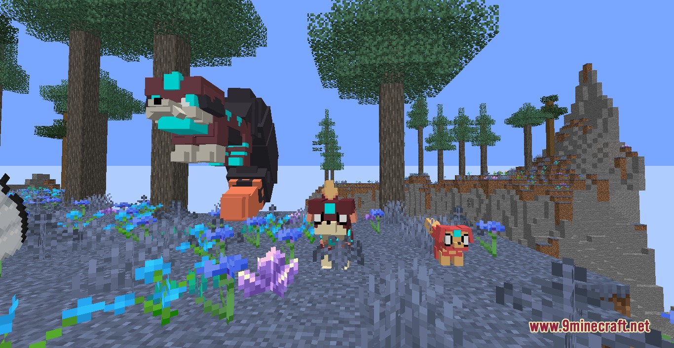 Chibi South Critters Mod Screenshot 3 Various custom monsters from the Lilver line standing in a blue flower field