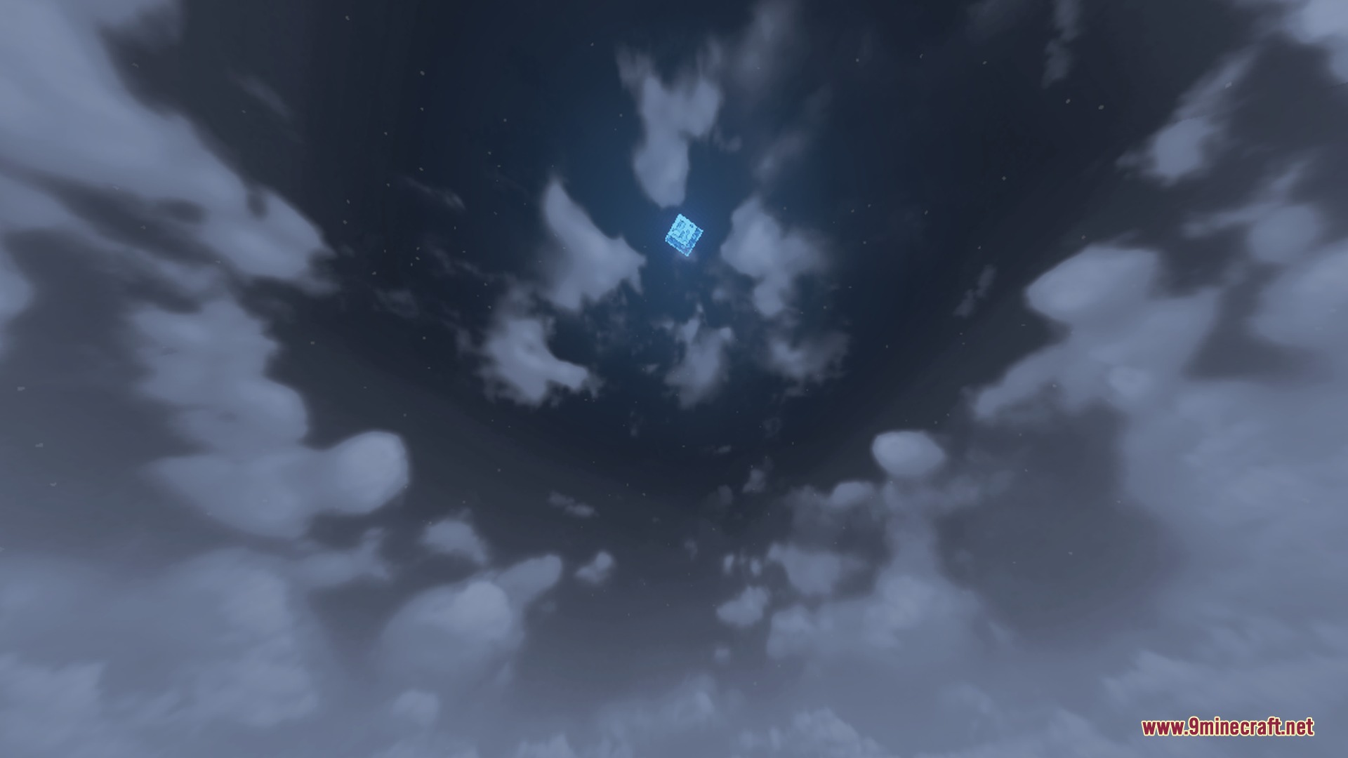 Chroma Visuals Shader Screenshot 5 A bright square moon shines through realistic clouds in the dark night sky