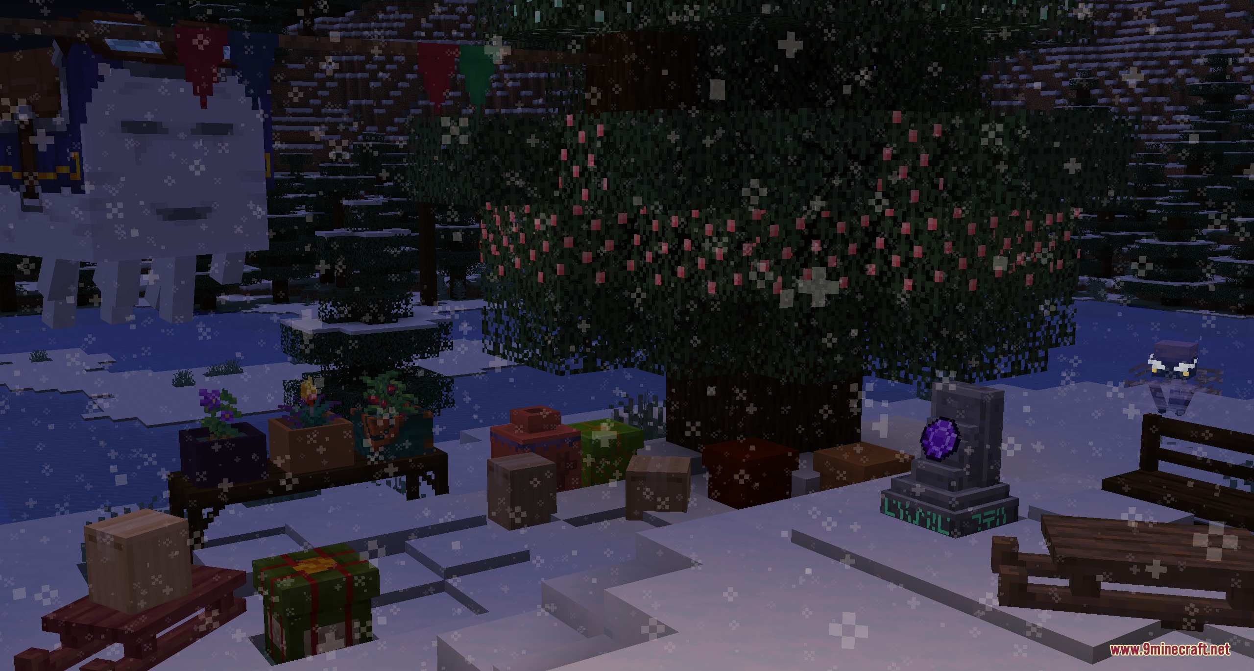 Chromatic Synergy Mod adds colorful sacks and pots to a snowy landscape