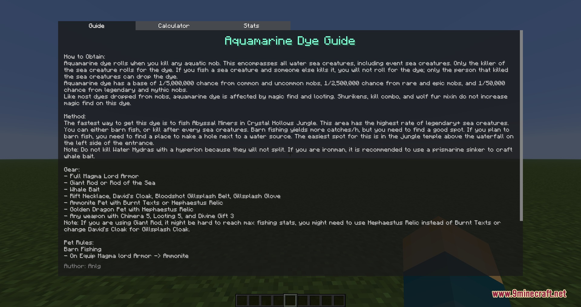 Chromatic Zenith Mod Screenshot 1 A detailed guide menu for obtaining Aquamarine Dye in Hypixel Skyblock