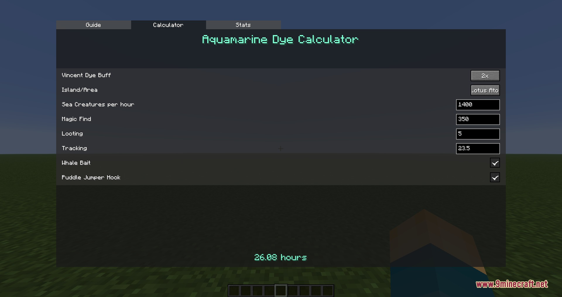 Chromatic Zenith Mod Screenshot 3 Chromatic Zenith Mod interface displaying a detailed aquamarine dye drop calculator