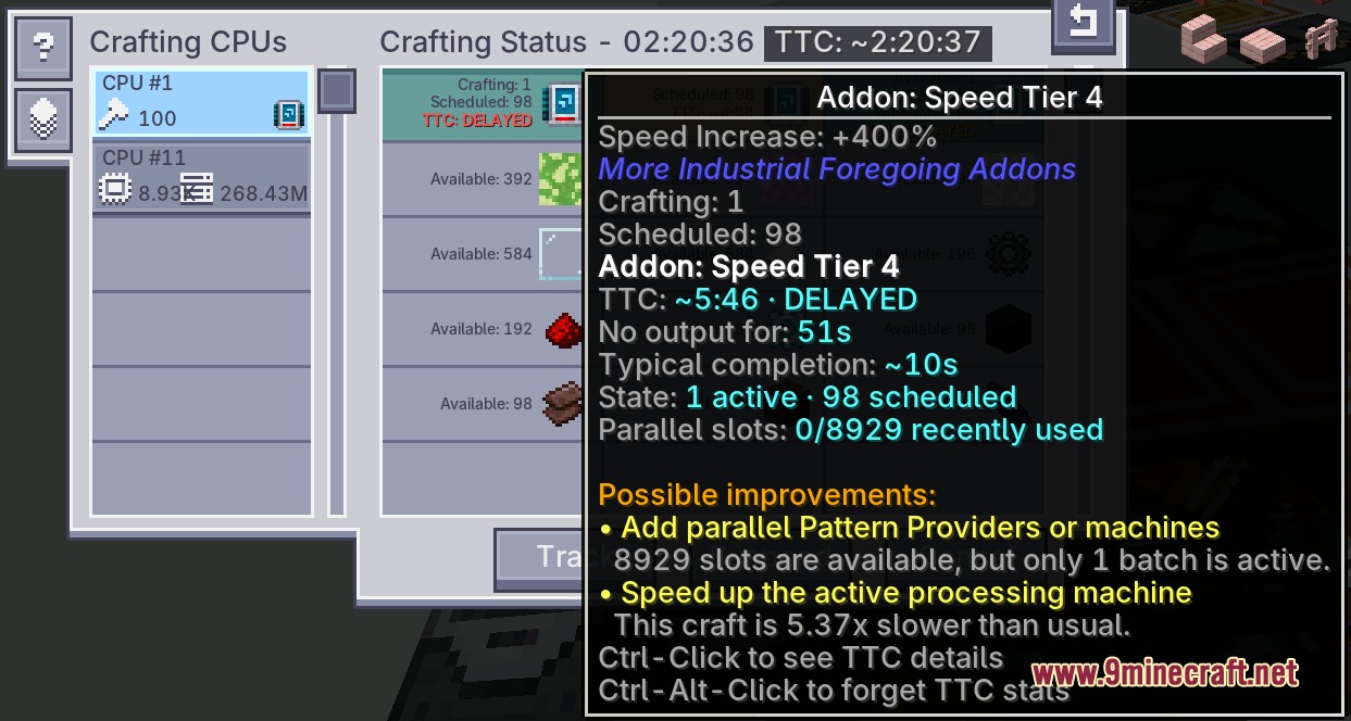 Chronos Retained Metrics Mod Screenshot 1 Chronos Retained Metrics adds time to craft estimates to AE2 menus