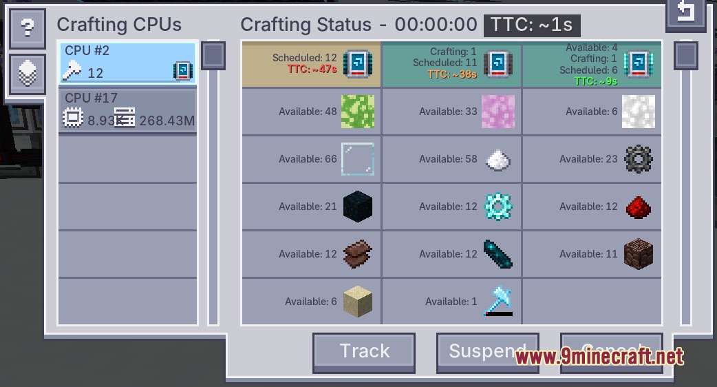 Chronos Retained Metrics Mod Screenshot 4 Crafting status screen displaying available resources and time to complete active jobs
