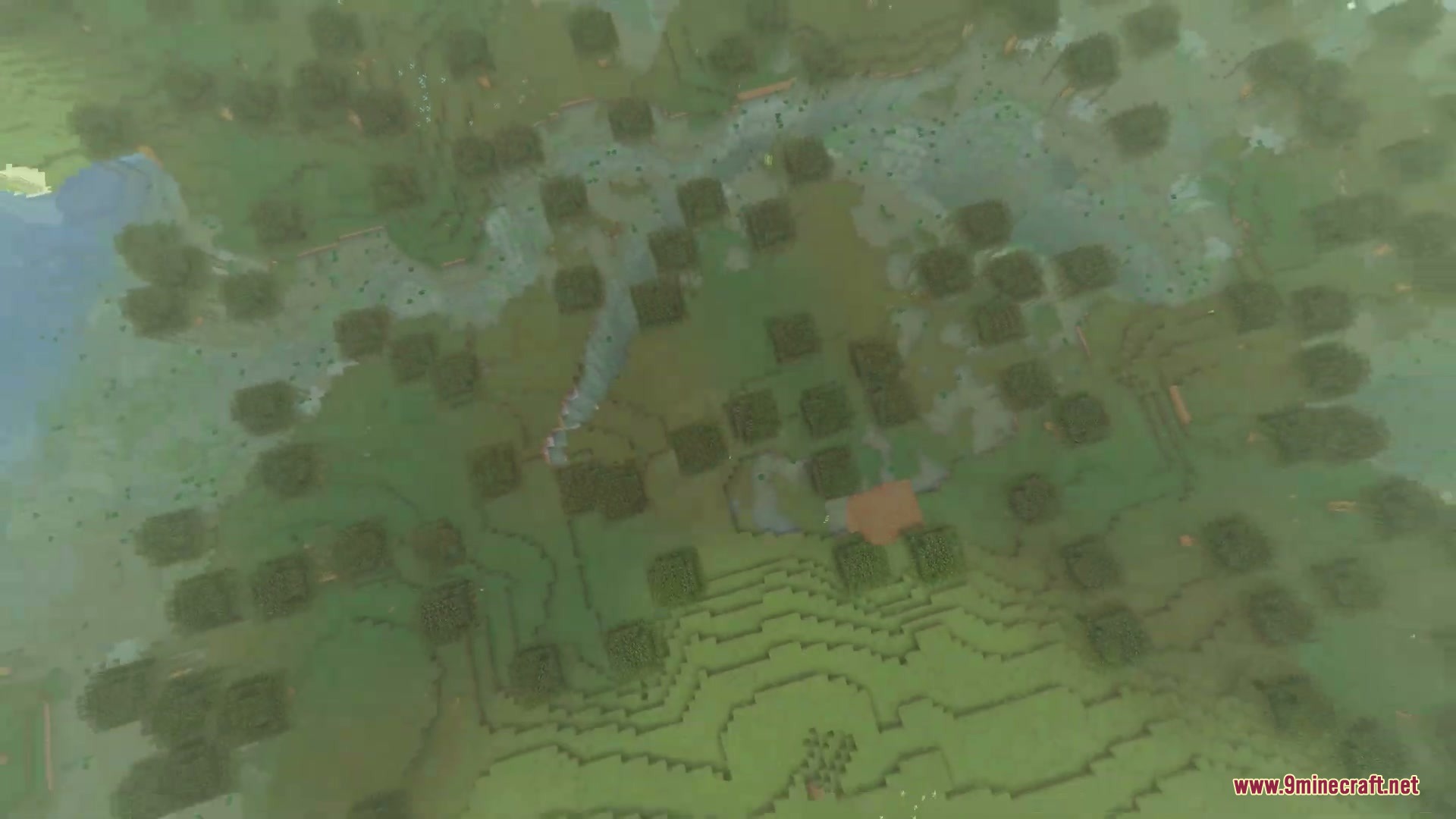Cinematic Respawn Mod Screenshot 3 Aerial cinematic view of a swamp biome with a river