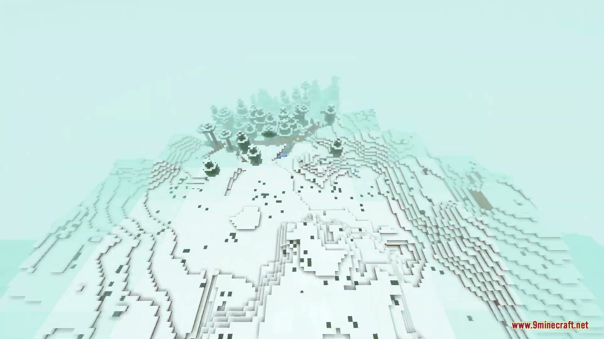 Cinematic Respawn Mod Screenshot 4 Aerial cinematic view of a snowy mountain biome with trees