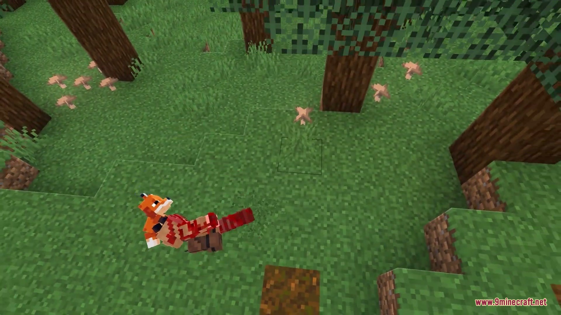 Cinematic Respawn Mod Screenshot 5 Fox lying on grass with red death particles in a forest