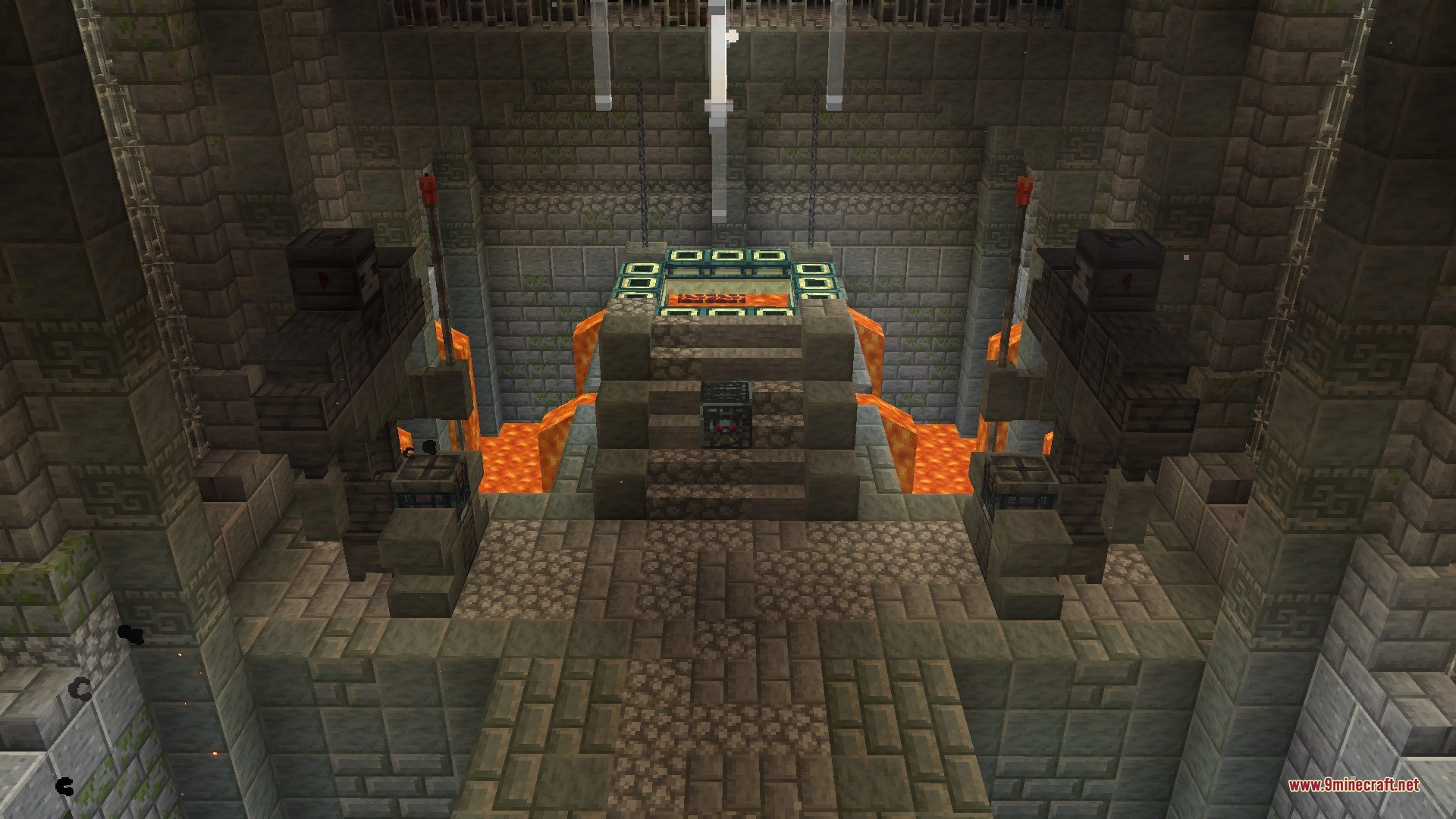 Citadel of Trials Data Pack Screenshot 1 A revamped End Portal room featuring stone architecture and decorative side statues