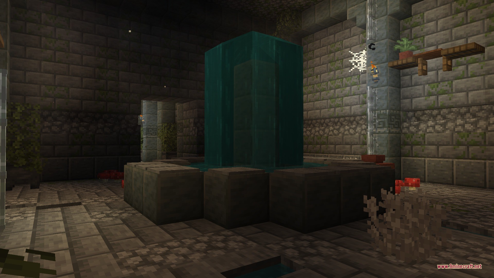 Citadel of Trials Data Pack Screenshot 4 A stone fountain stands in the center of a mossy underground stronghold hall