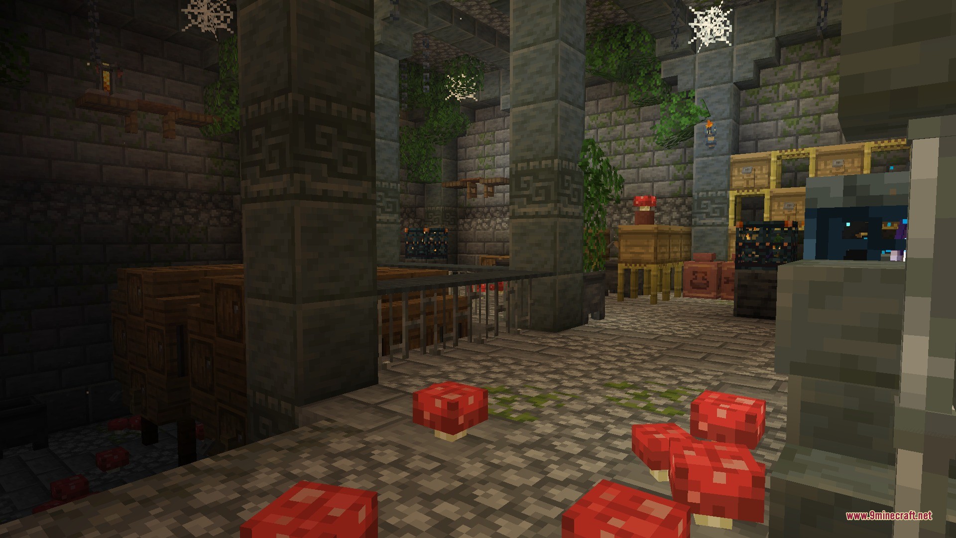 Citadel of Trials Data Pack Screenshot 6 Red mushrooms grow on the floor of a detailed underground stronghold room