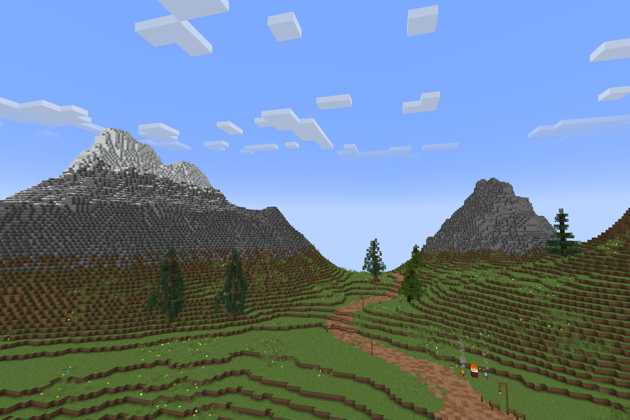 Classic Faithful 64x Jappa Resource Pack Screenshot 6 Scenic green hills and snowy mountains displayed with high resolution vanilla textures