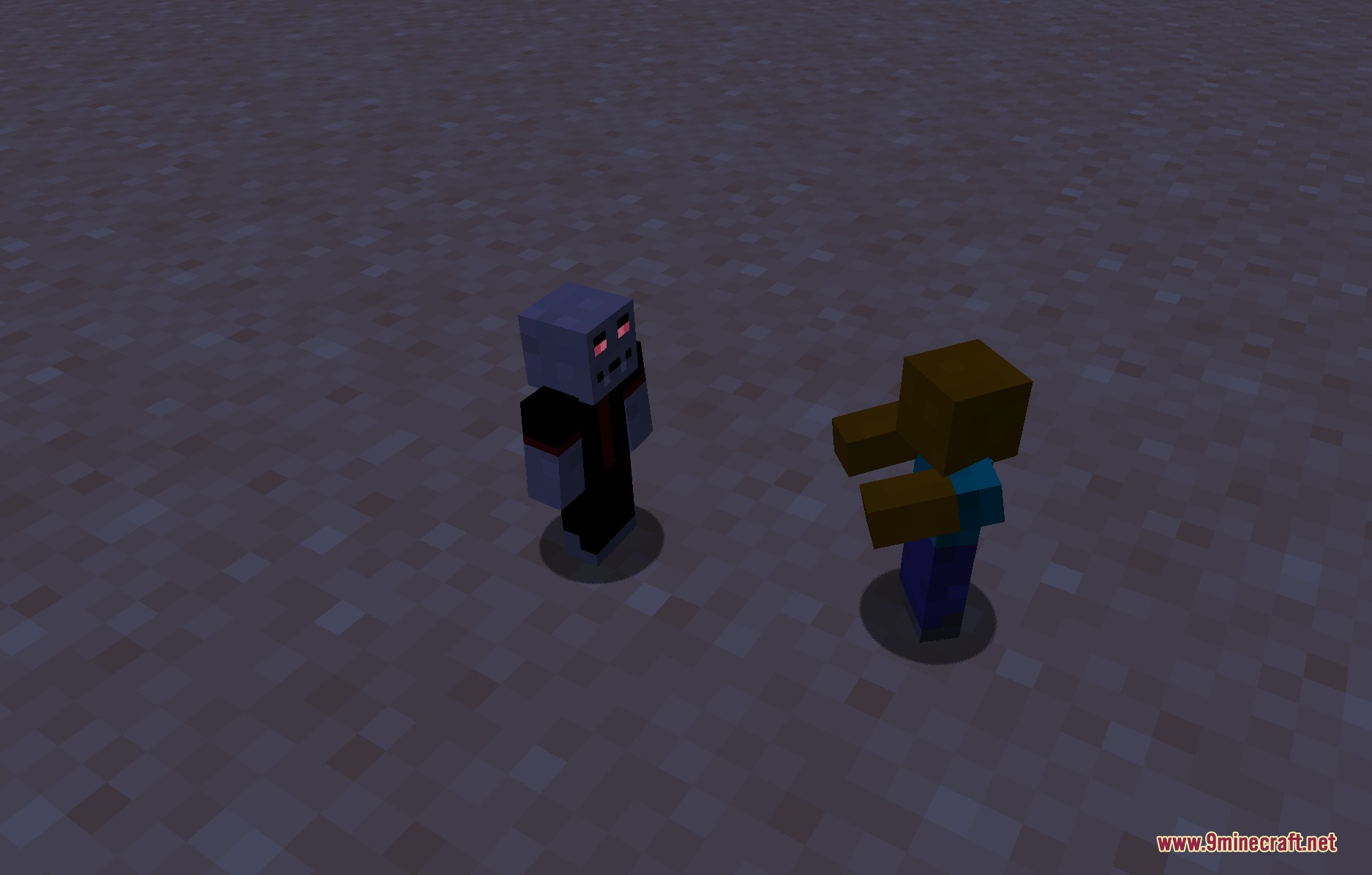 Clay Soldiers Remake Mod Screenshot 7 Two tiny clay soldiers facing each other on a gray ground in Minecraft