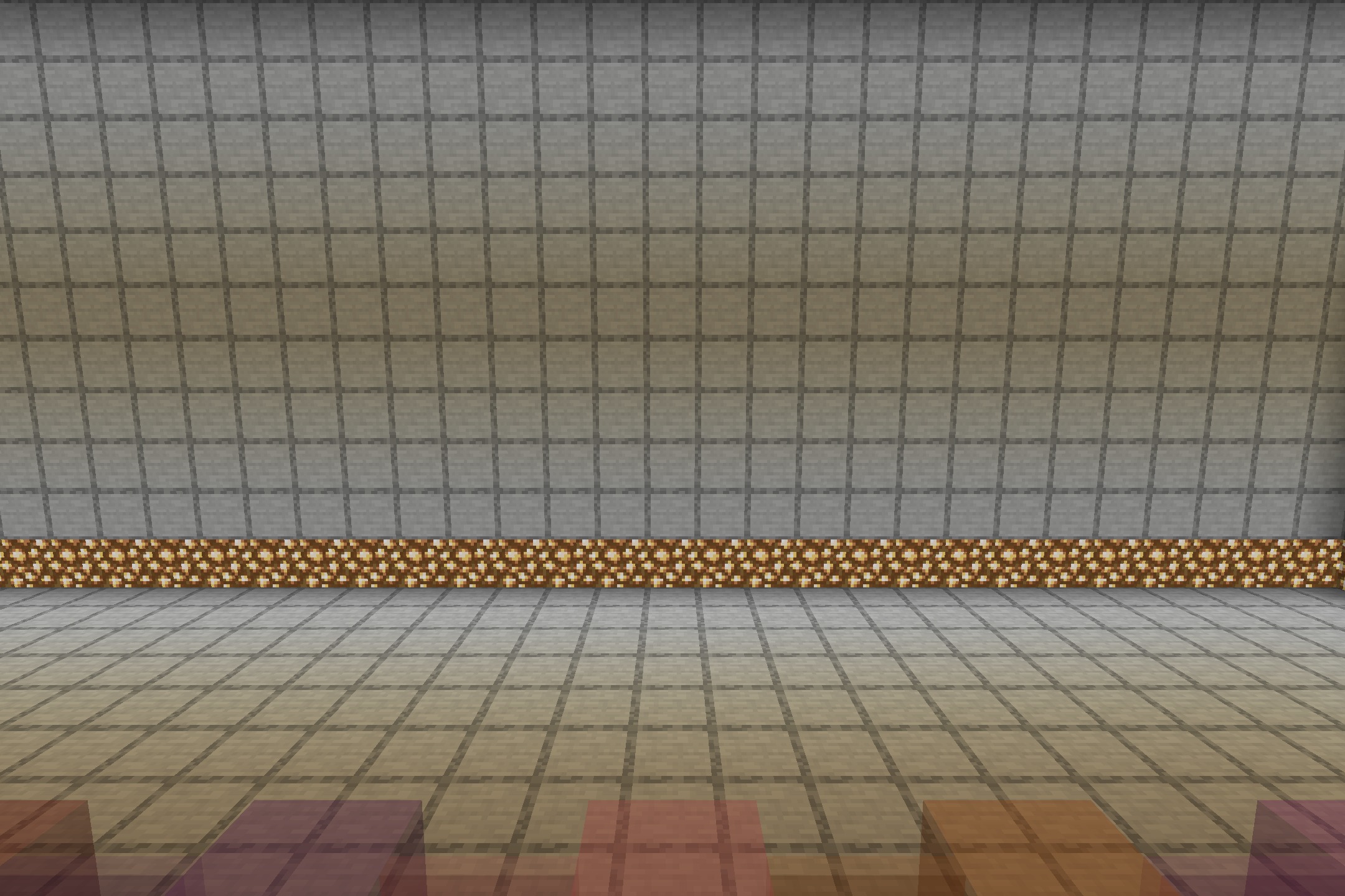 Clear stained glass floor blocks in a room with glowstone borders