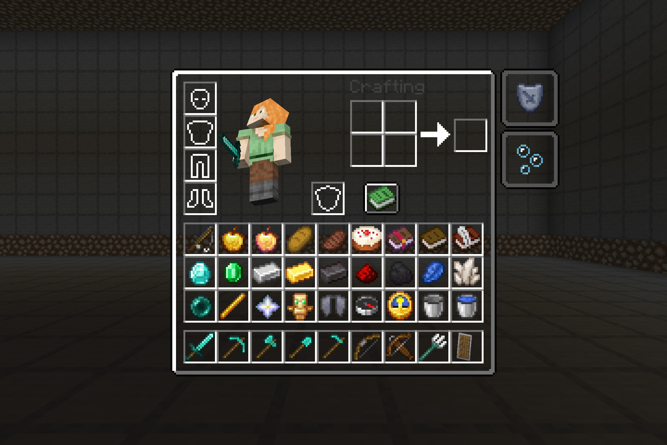 Clear Inventory Resource Pack Screenshot 3 Minecraft inventory screen with a transparent background showing items and tools
