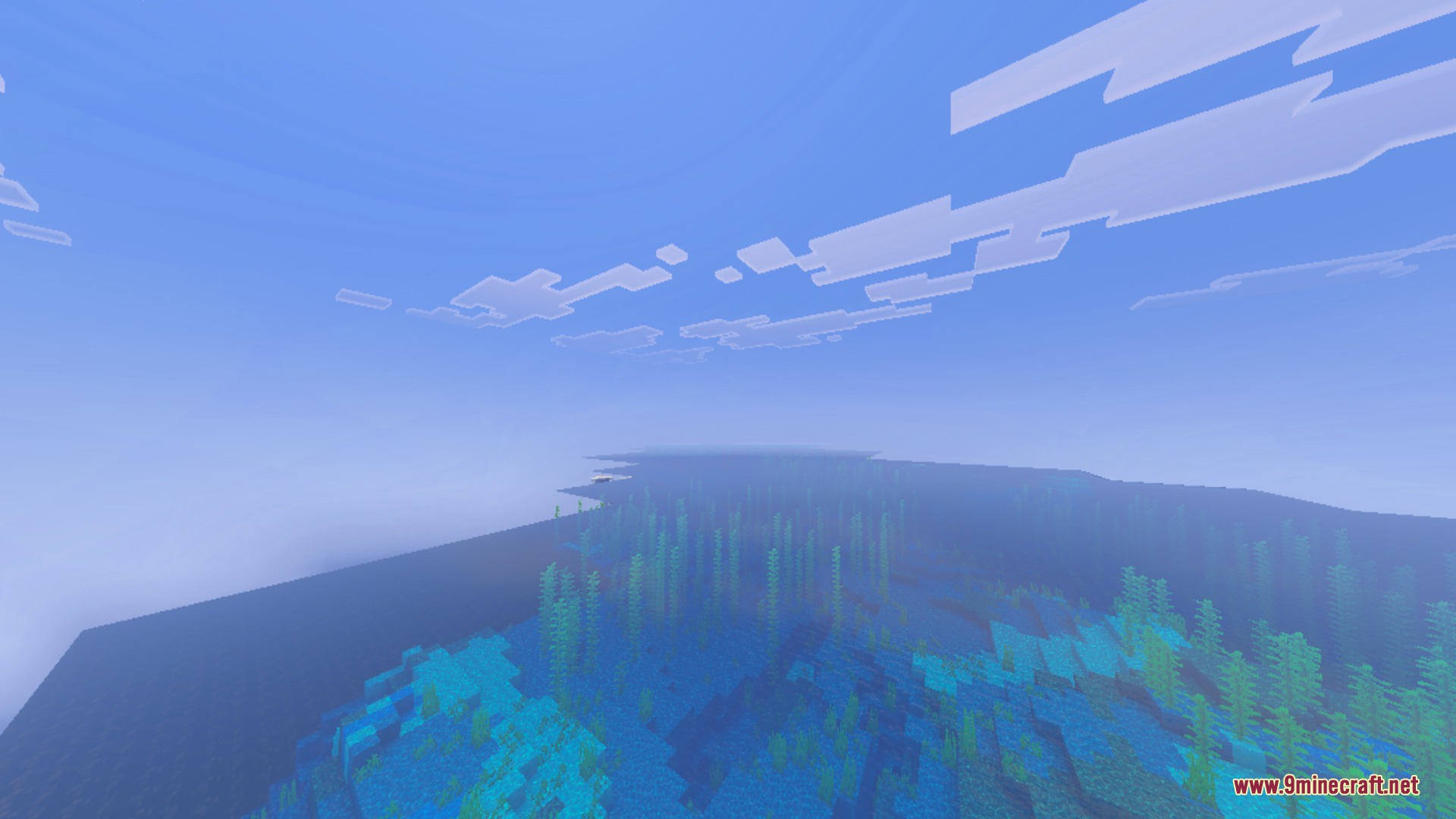 Clear Sight Shader Screenshot 1 Clear Sight mod improves underwater visibility showing kelp under a blue sky