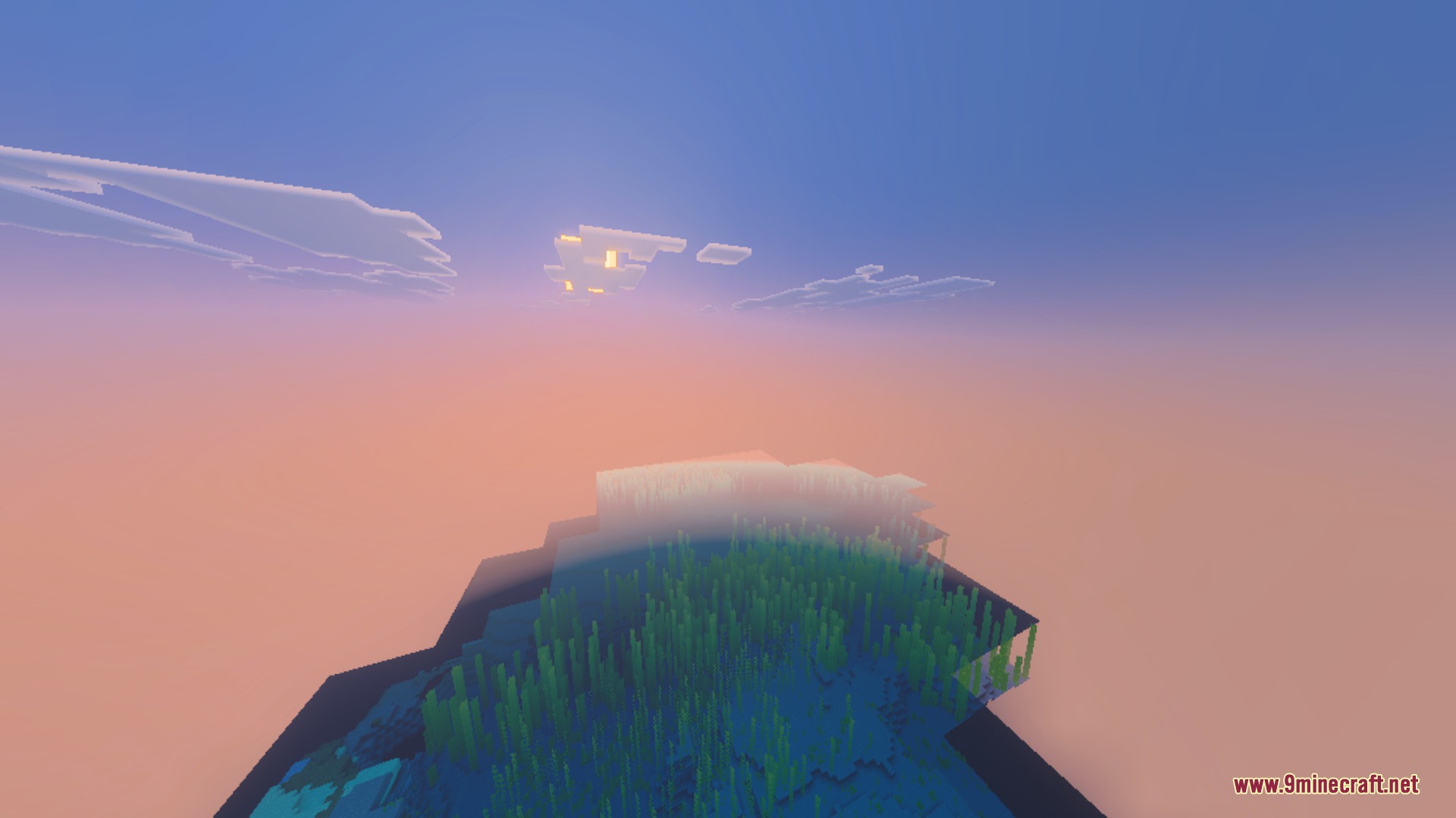 Clear Sight Shader Screenshot 2 The setting sun creates a colorful glow over clear ocean water and kelp