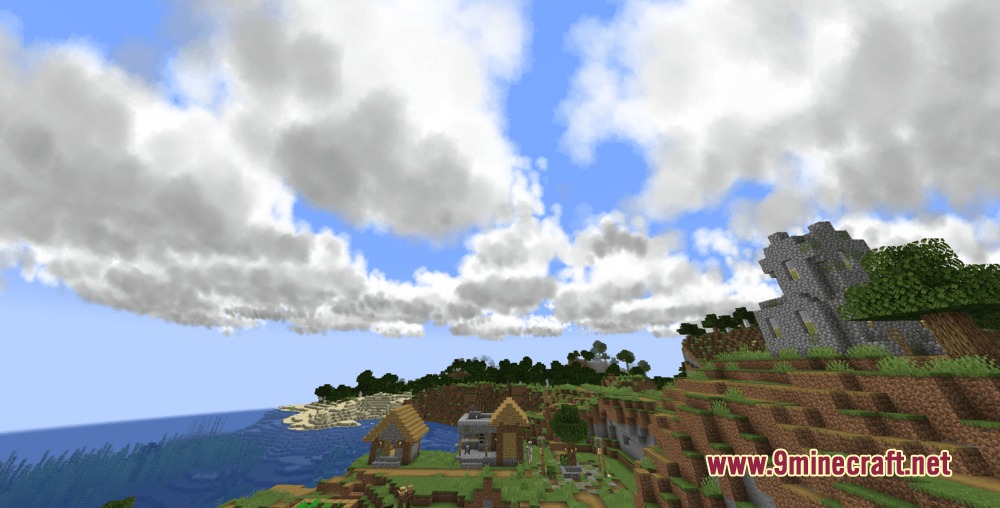 Climate Clouds Storms & Technology Mod Screenshot 5 Realistic clouds from Climate Clouds Storms and Technology Mod over a village