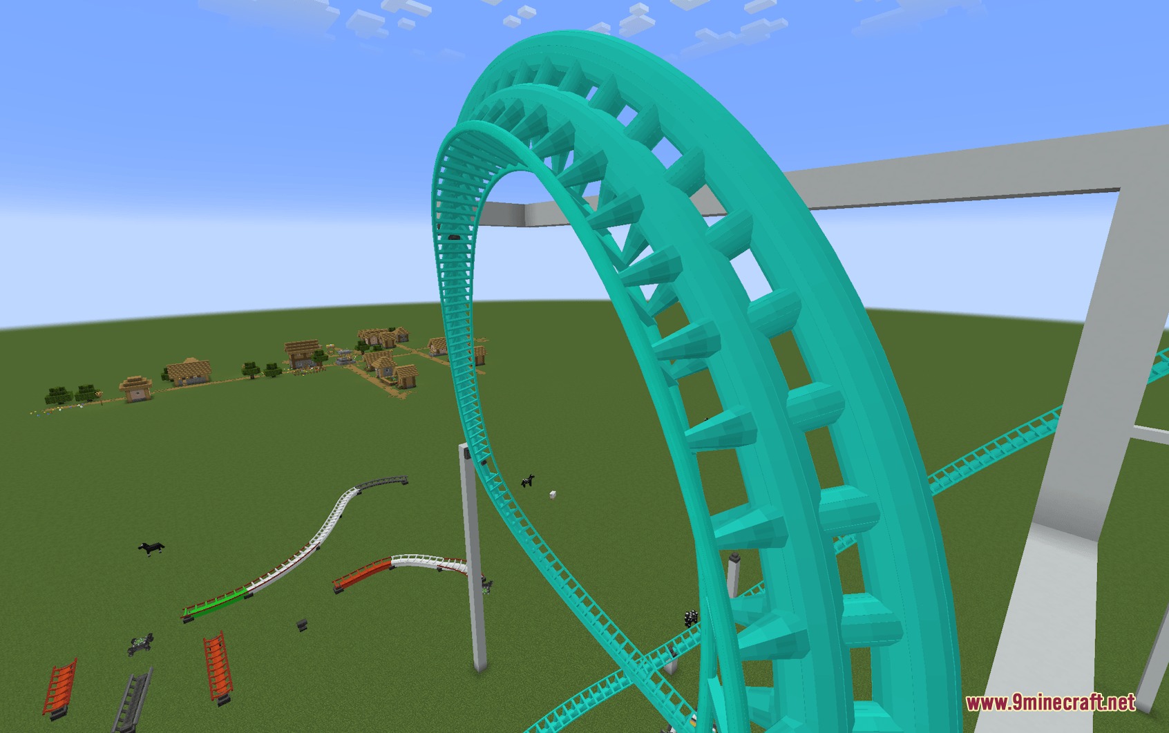 Coasters Simulated Track Styles Mod Screenshot 7 A large teal roller coaster loop built using Coasters Simulated Track Styles Mod