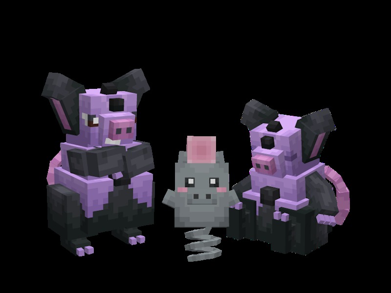 Cobble Cats Data Pack Screenshot 1 Blocky models of Spoink and Grumpig standing on a black background
