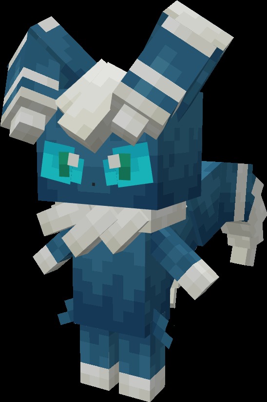 Cobble Cats Data Pack Screenshot 10 A blue and white blocky Meowstic creature with bright cyan eyes