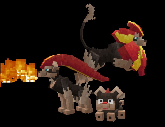 Cobble Cats Data Pack Screenshot 3 Litleo and Pyroar models with one breathing fire in a black background