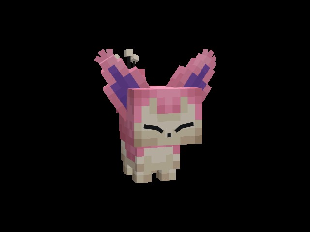 Cobble Cats Data Pack Screenshot 5 A blocky pink Skitty creature with large ears and closed eyes standing still