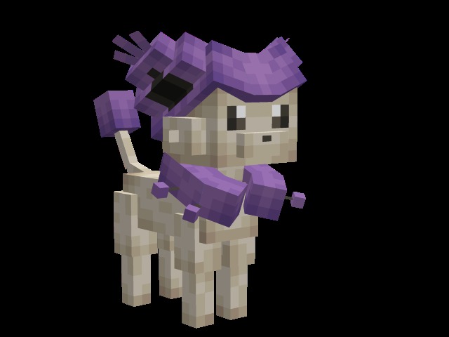 Cobble Cats Data Pack Screenshot 6 A purple and cream Delcatty creature standing against a solid black background