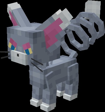 Cobble Cats Data Pack Screenshot 7 A blocky grey Glameow cat with pink ears and a spring tail