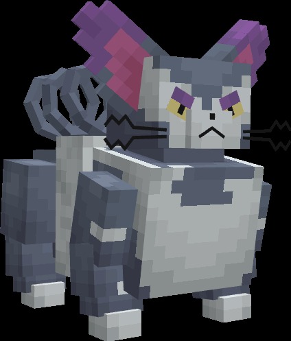 Cobble Cats Data Pack Screenshot 8 A large blocky grey and white Purugly cat with purple ears and whiskers