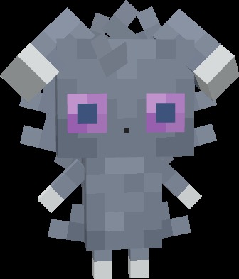 Cobble Cats Data Pack Screenshot 9 A gray blocky Espurr creature with purple eyes and white paws