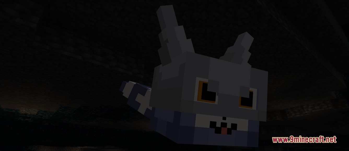 A blue digital monster from the Cobble Digimon Mod in a cave