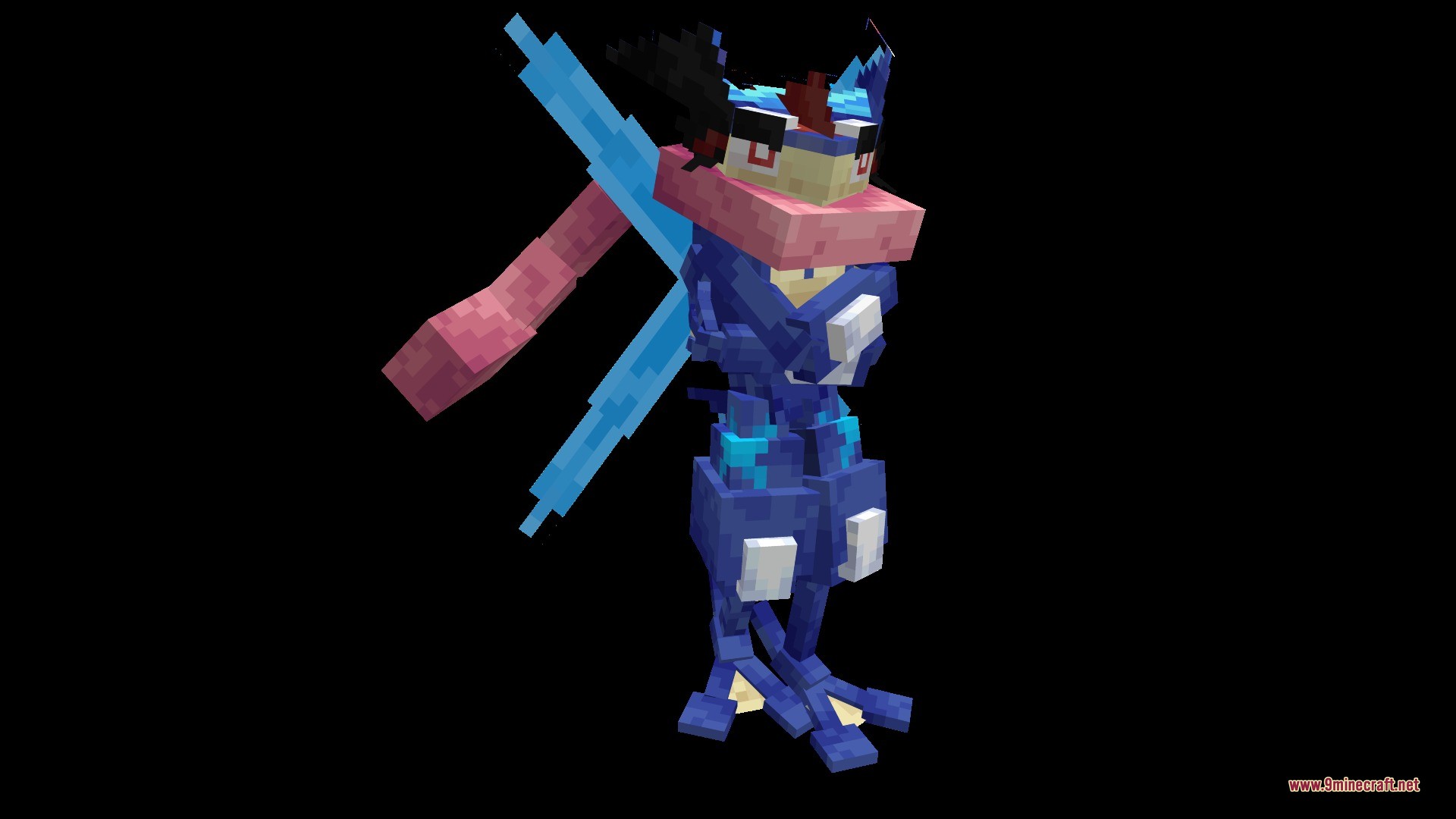 Ash Greninja model with a large blue water shuriken on its back