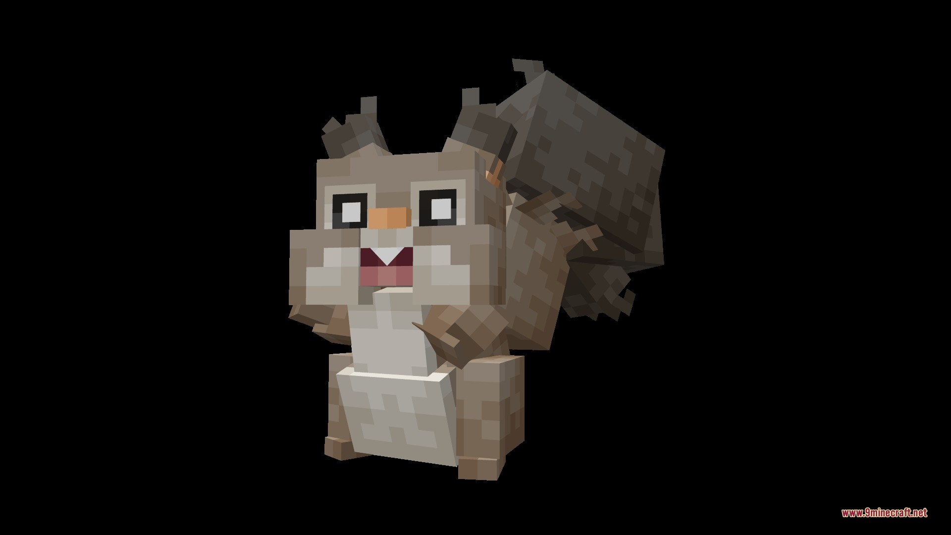 A brown blocky squirrel Pokemon with a surprised expression on black background