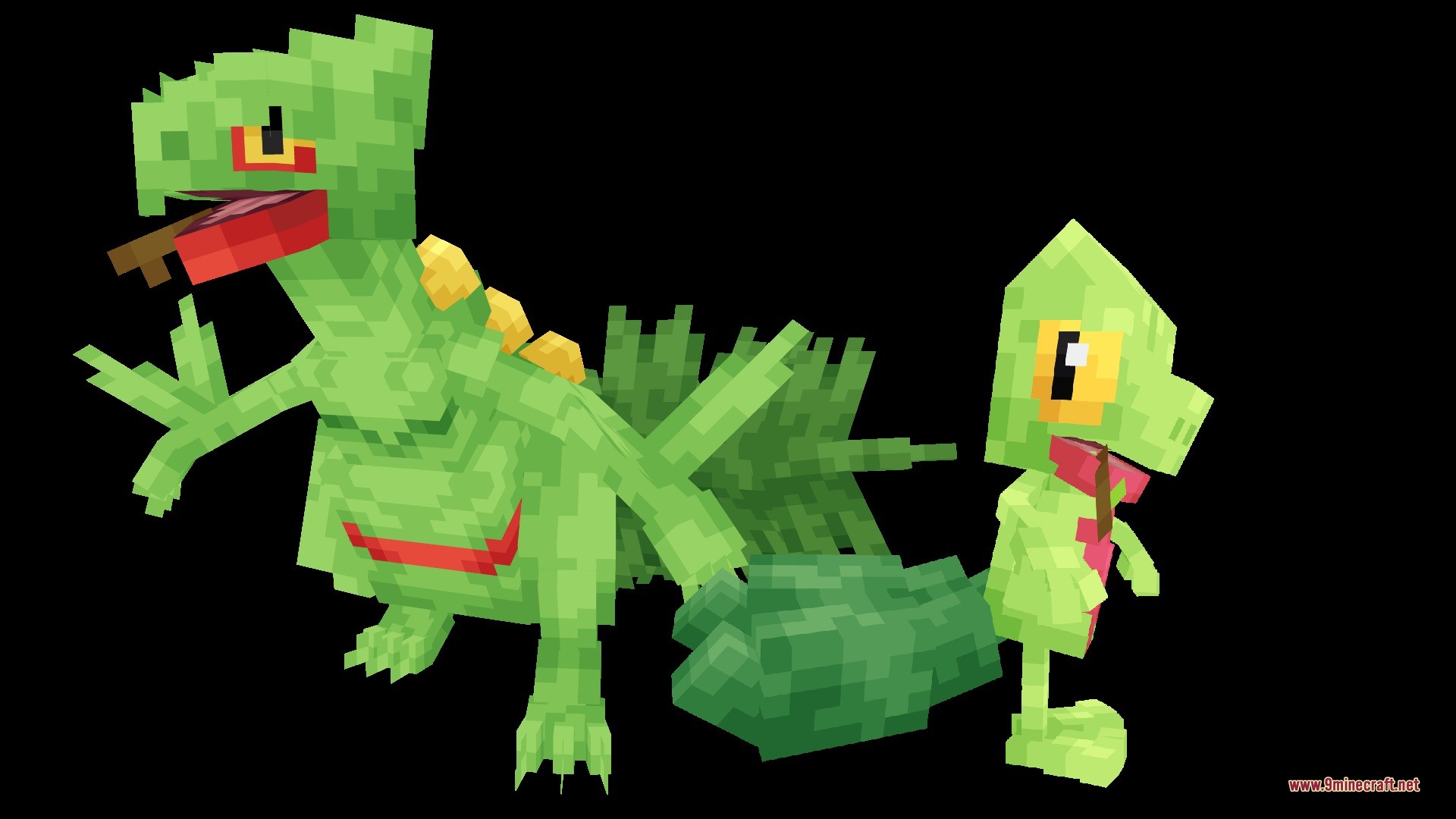 Custom Sceptile and Treecko models from the Cobblemon animated pokemon data pack